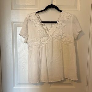 Elegant White Lace Trimmed Babydoll Top